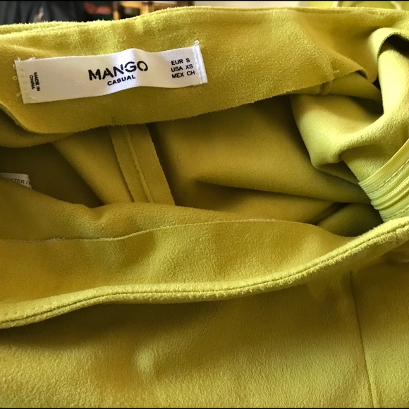 MANGO CASUAL Edgy Neon Yellow Faux Suede Sexy Pants Sz XS. - Picture 5 of 5